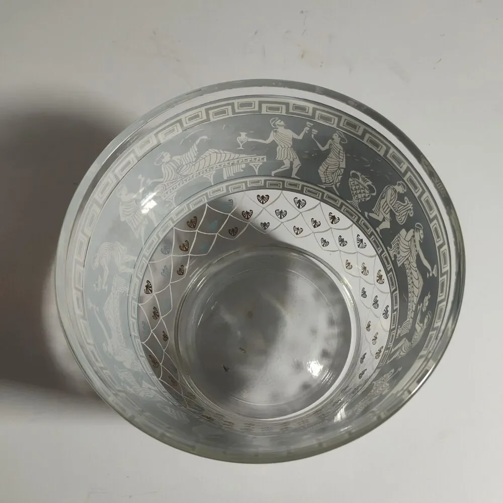 Vintage Cera Glass MCM Etruscan Frieze Glass Bowl Ice Bucket USA Excellent Cond